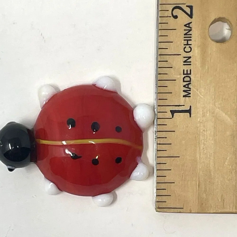 Art Glass Murano Ladybug Necklace Pendant‎ Good Luck Red Black Lady Bug Charm